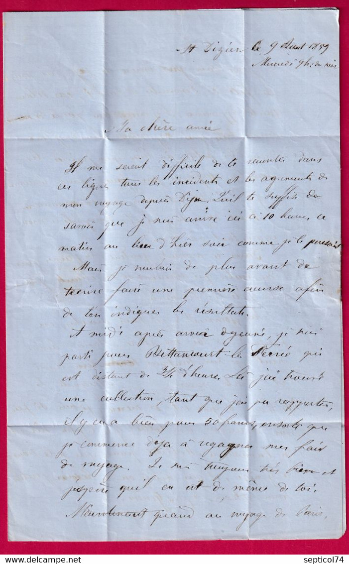 CAD TYPE 15 ST DIZIER HAUTE MARNE BOITE URBAINE B TAXE MANUSCRIT 35 ROUGE POUR LE LOCLE SUISSE 1859 LETTRE COVER - 1801-1848: Precursors XIX