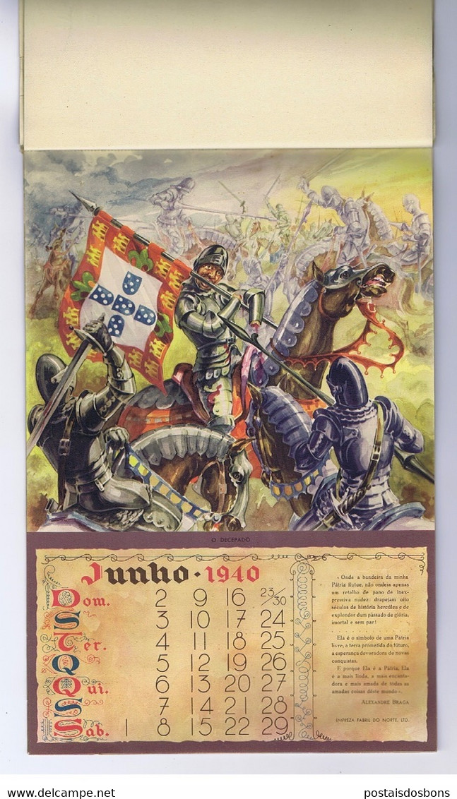 P43) História Portugal CALENDÁRIO DUPLO CENTENÁRIO 1140-1940 Calendrier Propaganda  Empresa Fabril Do Norte - Grand Format : 1921-40