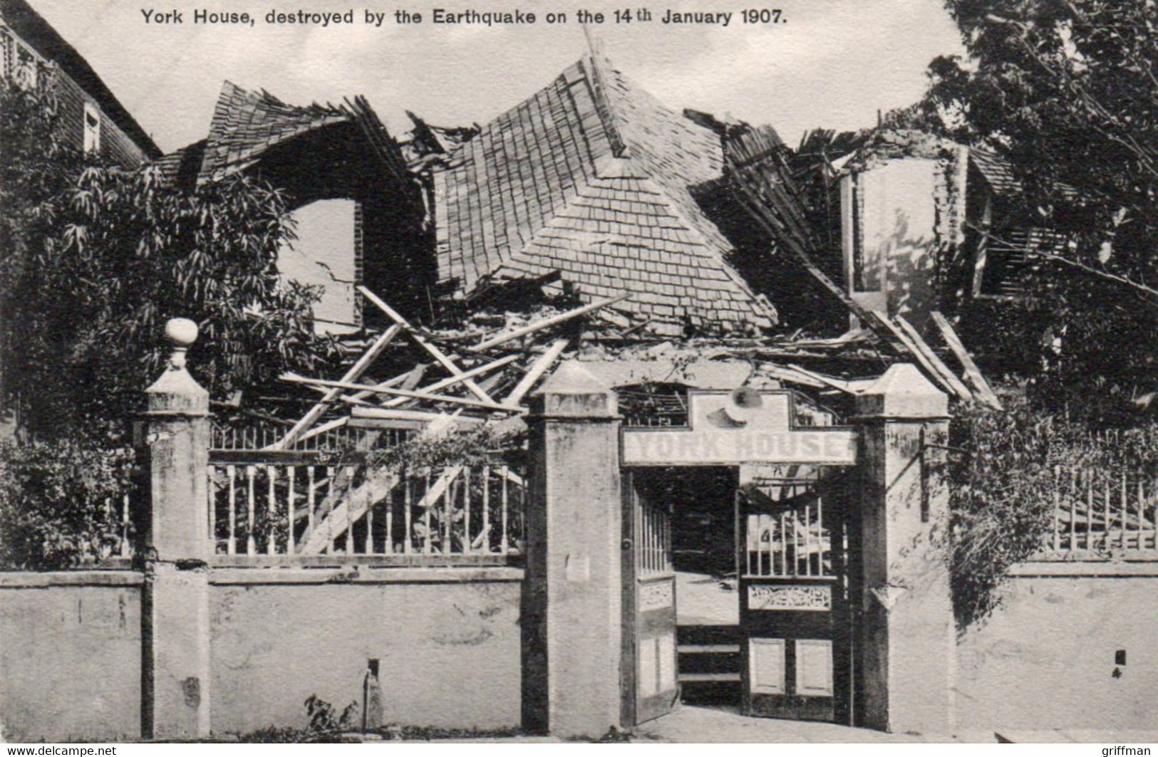 JAMAIQUE JAMAICA YORK HOUSE DESTROYED BY THE GREAT EARTHQUAKE 14th JUNUARY 1907 TBE - Jamaïque