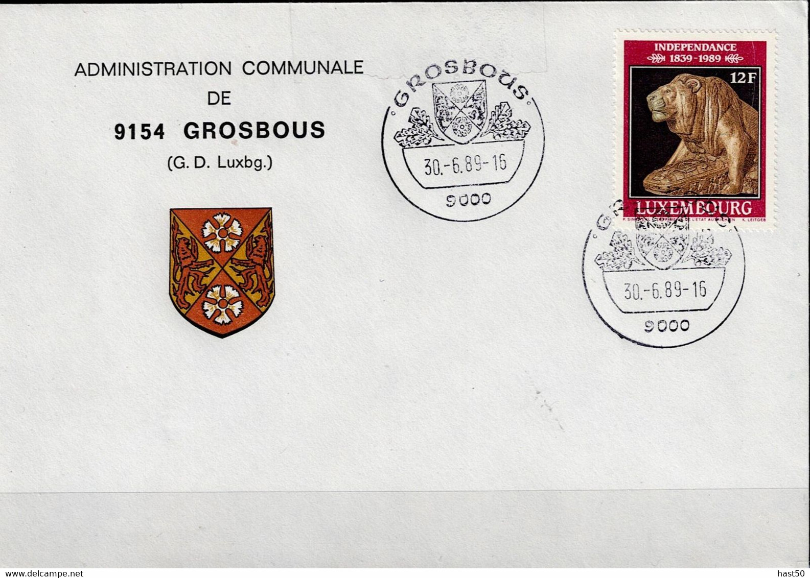 Luxemburg - Umschlag Der Gemeindeverwaltung Grosbous (MiNr: 1217) 1989 - Siehe Scan - Brieven En Documenten