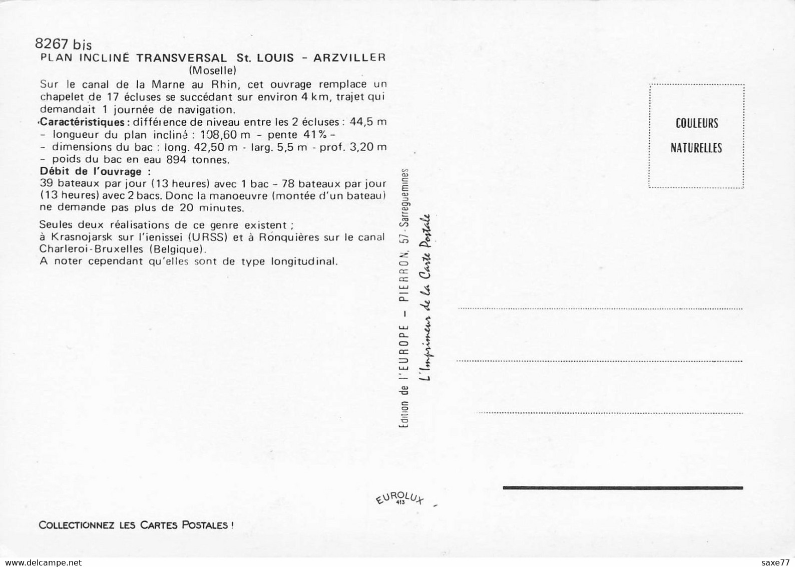 ARZVILLER -  Plan Incliné Transversal De Saint-Louis Arzviller - Arzviller