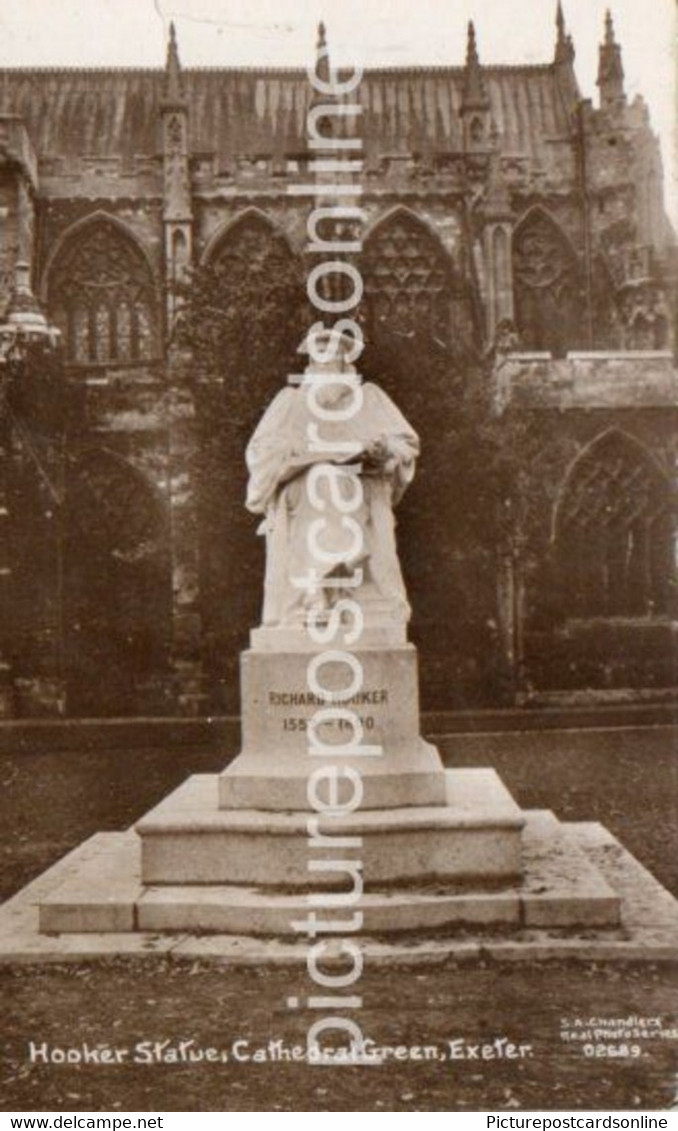 HOOKER STATUE CATHEDRAL GREEN OLD R/P POSTCARD EXETER DEVON - Exeter