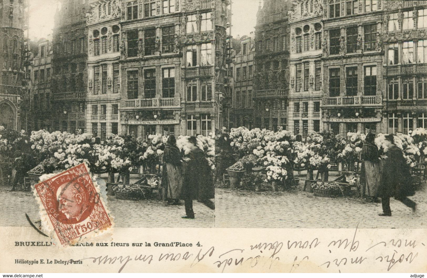 CPA  Stéoscopique Bruxelles - Marché Aux Fleurs Sur La Grand'Place_ Héliotypie Le Deley** 2 Scans - Märkte