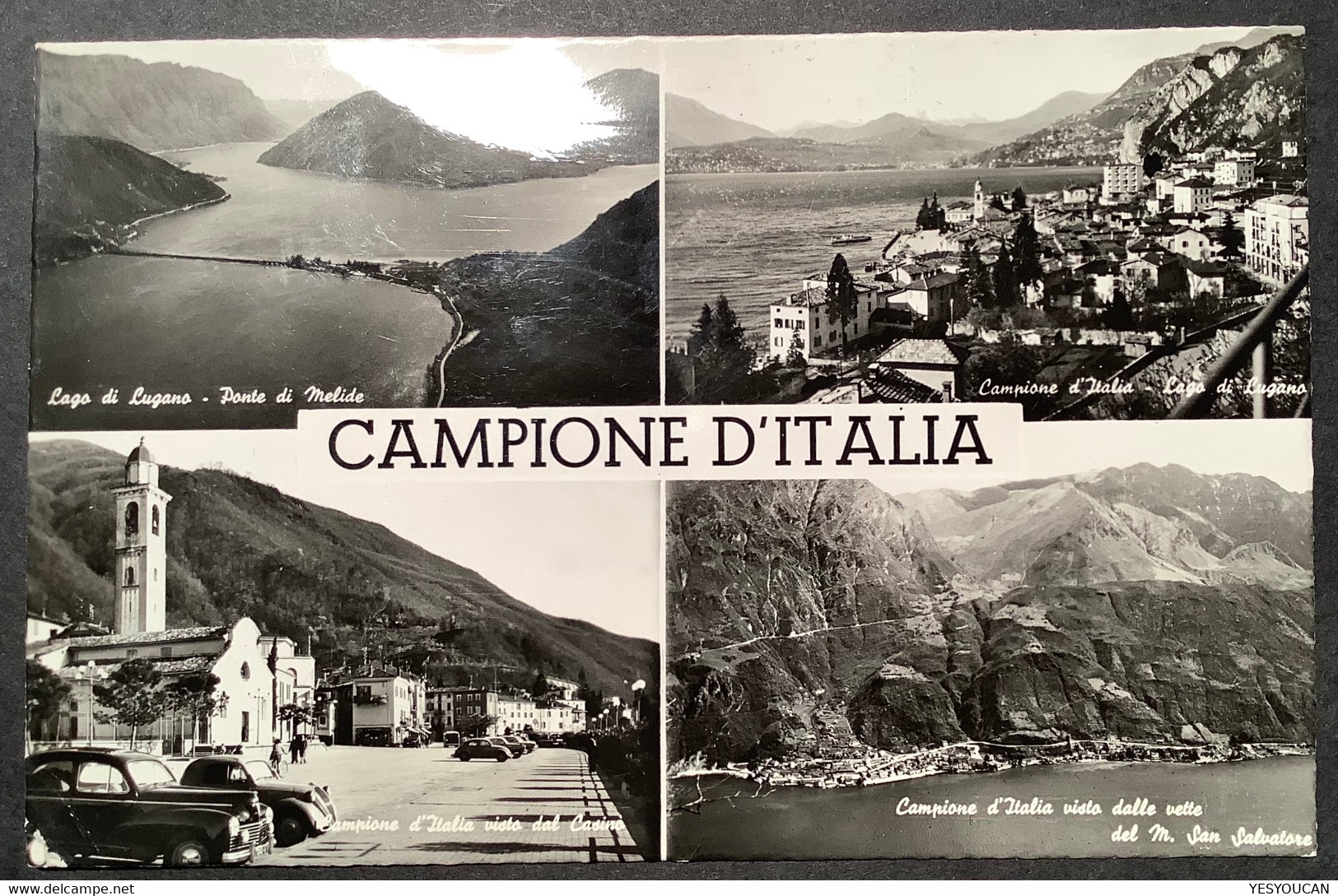 RARE "CAMPIONE D’ ITALIA COMO 1955"cds Switzerland/Italy Enclave Postcard (Brief Cover Automobile Lugano Ticino Schweiz - Storia Postale