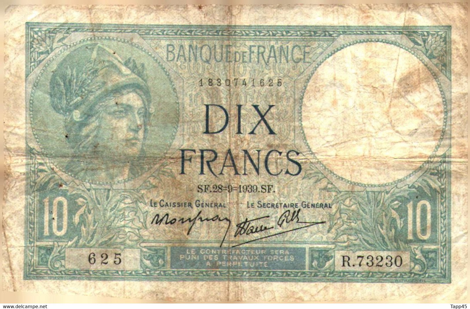 T 1 >  France > 10 Francs > ''Minerve'' > 1939 > - 10 F 1916-1942 ''Minerve''