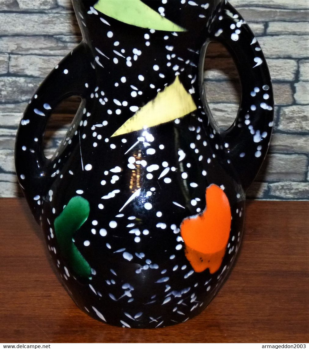 RARE SUPERBE VASE DESING MAGNIFIQUES COULEURS DOUBLE ANSE 27 CM TBE - Vazen