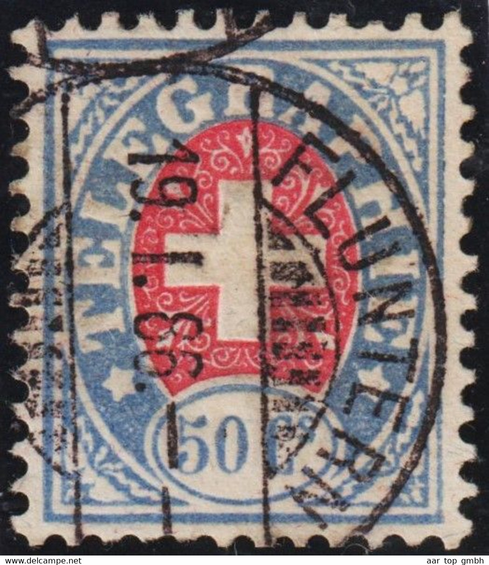 Heimat ZHs Fluntern 1886-01-19 Poststempel Auf Telegraphen-Marke 50Rp. Zu#16 - Telegraafzegels