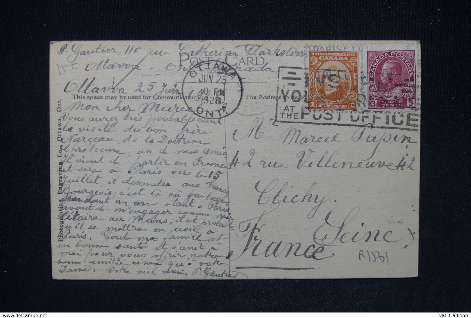 CANADA - Affranchissement De Ottawa Sur Carte Postale En 1928 Pour La France - L 131186 - Lettres & Documents