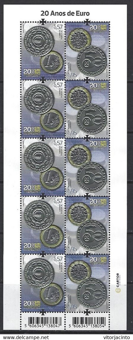 PORTUGAL - 20 Years Of The EURO (Miniature Sheet) - Date Of Issue: 2022-09-15 - Hojas Completas