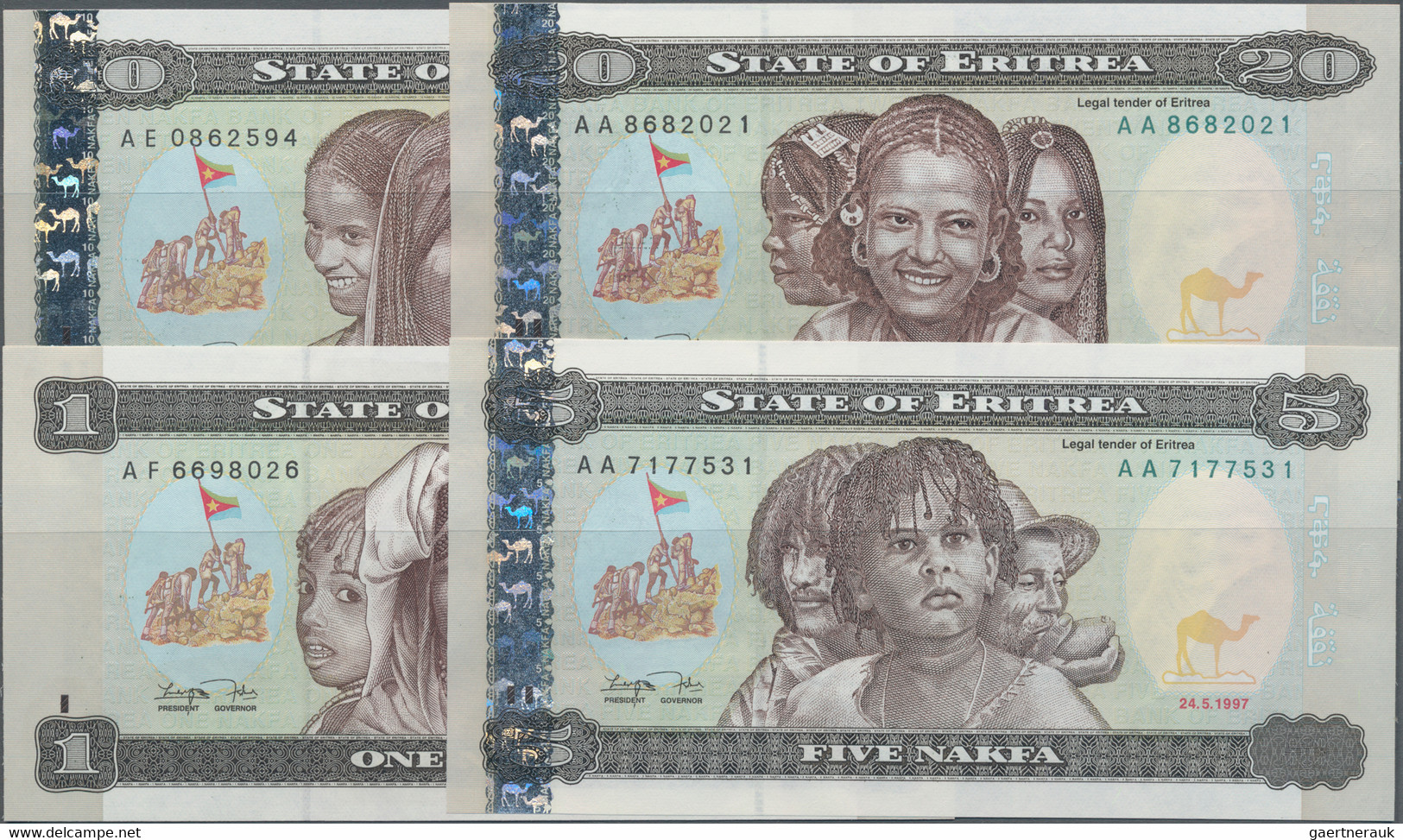 Eritrea: State Of Eritrea, Lot With 8 Banknotes, With 1, 5, 10, 20, 50, 100 Nakf - Eritrea