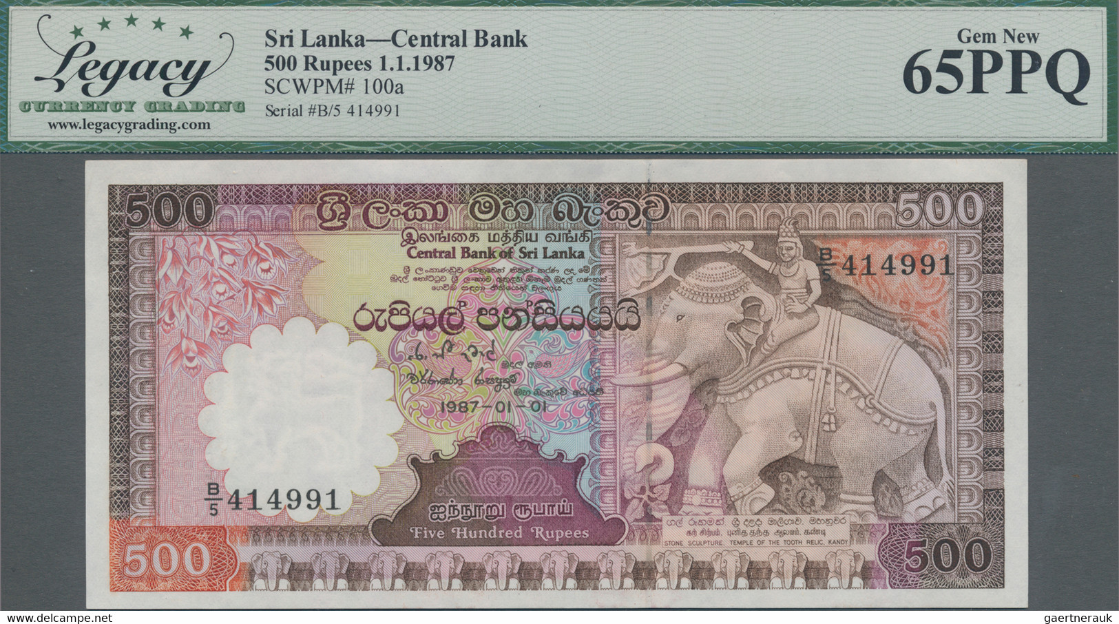 Sri Lanka: Central Bank Of Sri Lanka 500 Rupees 01.01.1987, P.100a, LCG Graded 6 - Sri Lanka