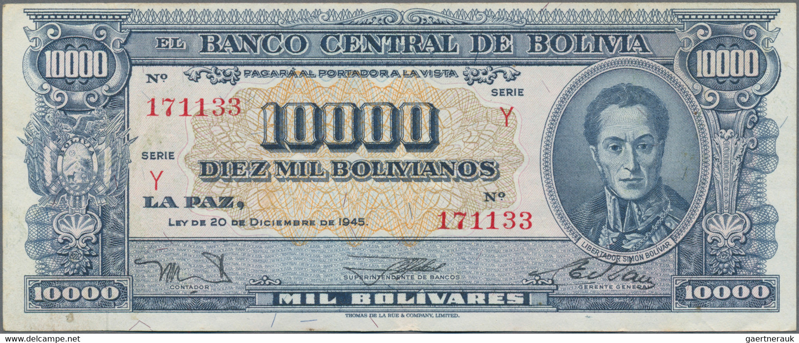 Bolivia: Banco Central de Bolivia, lot with 45 banknotes, 1929-2007, comprising