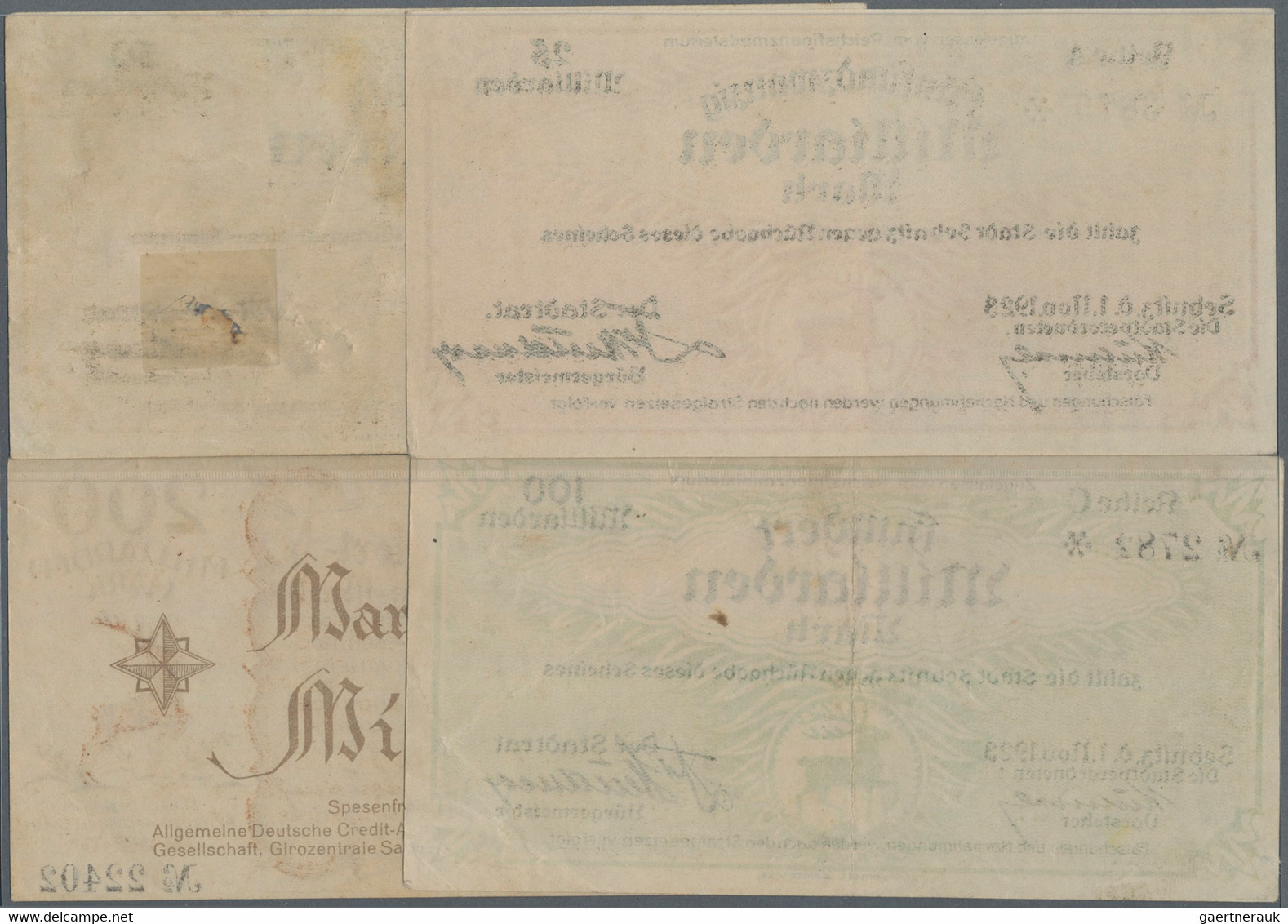 Deutschland - Notgeld - Sachsen: Sebnitz, Stadt, 25, 50, 100 Mrd. Mark, 1.11.192 - [11] Local Banknote Issues