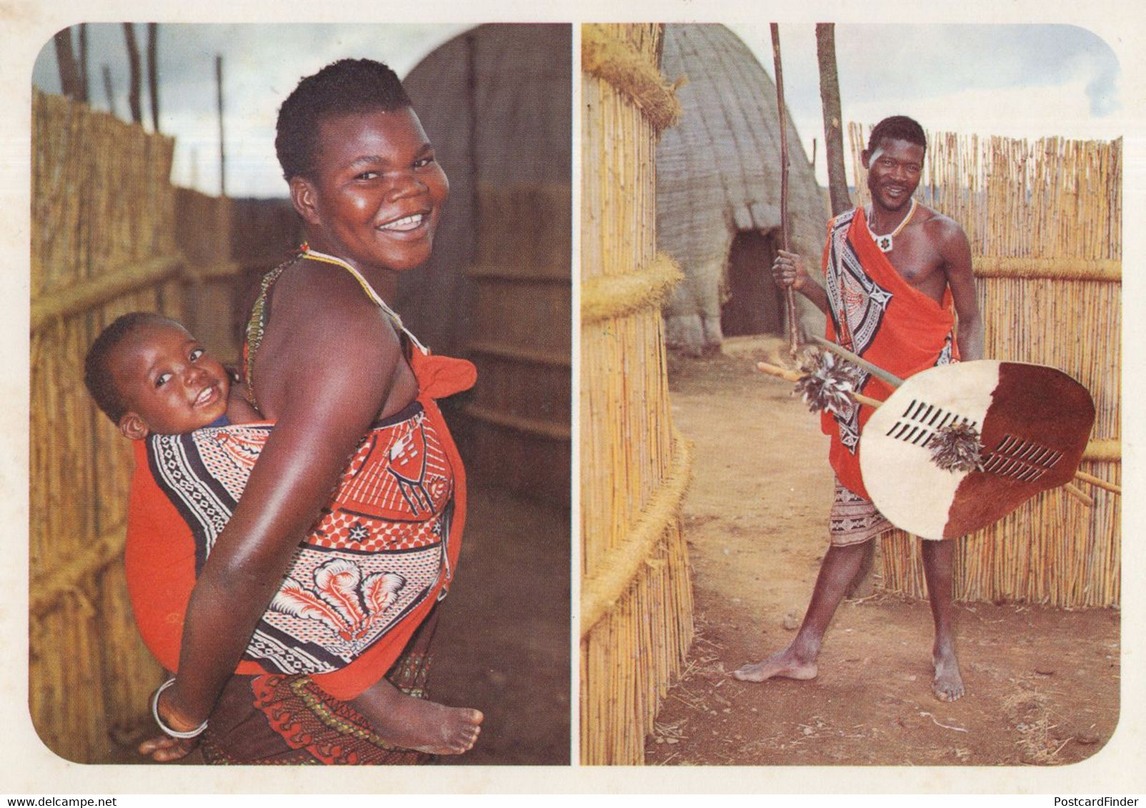 Swaziland Warrior & Lady Carrying Baby Africa Postcard - Swazilandia