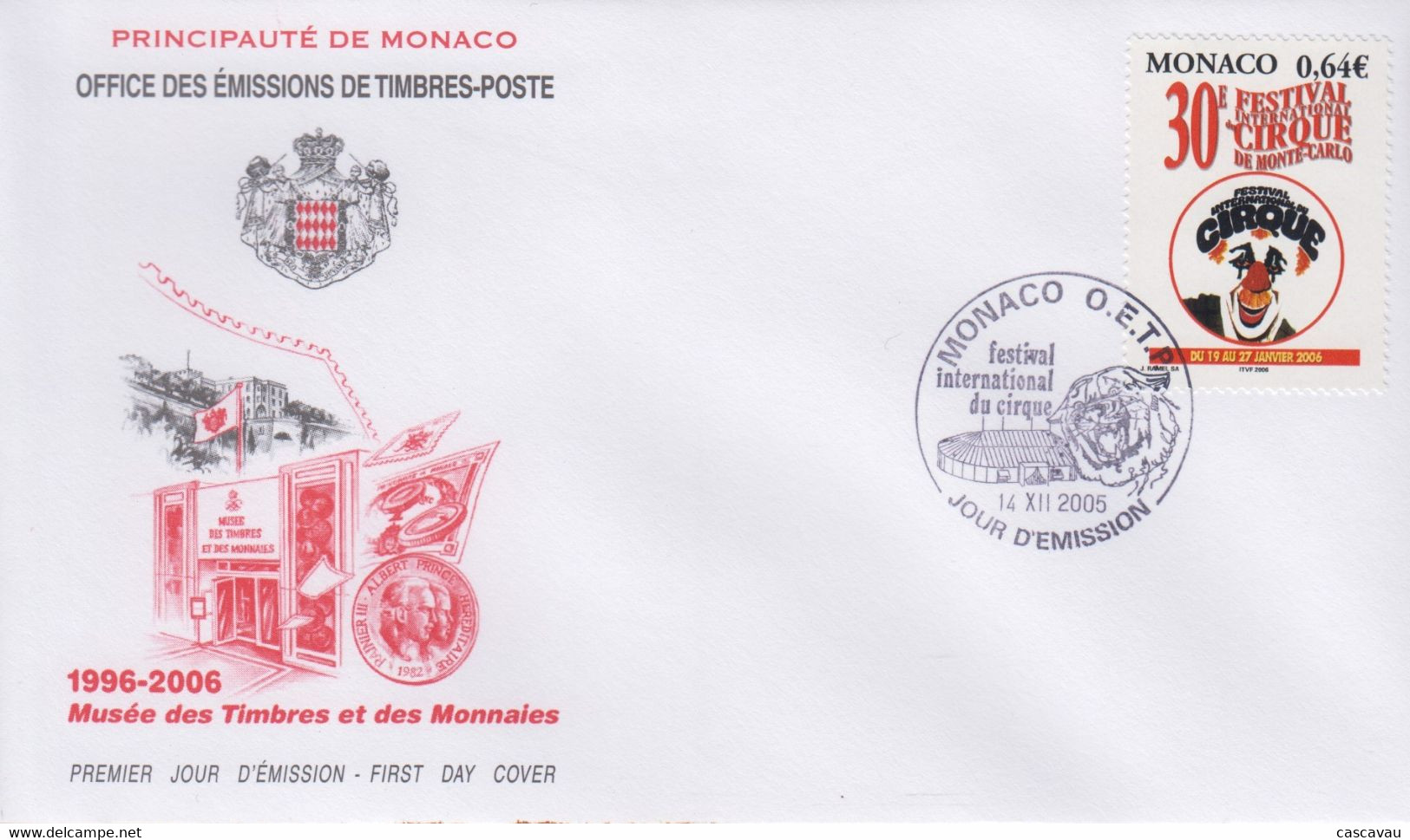 Enveloppe  FDC  1er  Jour   MONACO    30éme  FESTIVAL  INTERNATIONAL  Du  CIRQUE    2005 - Cirque