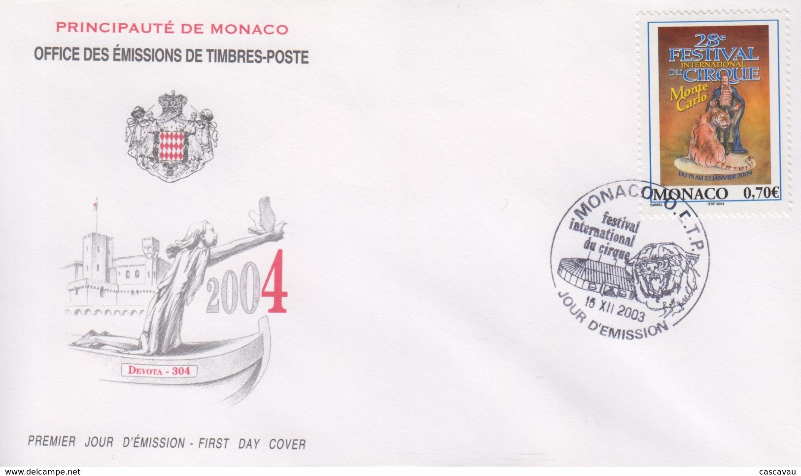 Enveloppe  FDC  1er  Jour   MONACO   28éme  FESTIVAL  INTERNATIONAL  Du  CIRQUE    2003 - Cirque