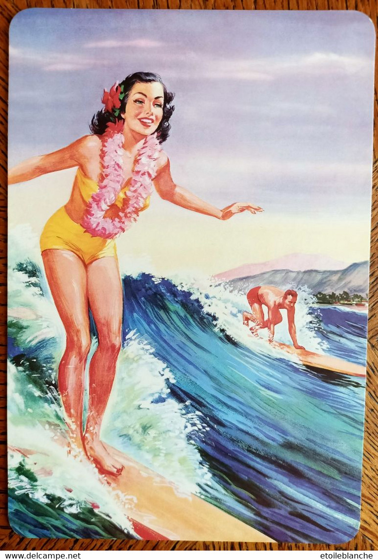 Hawaii - Jeune Fille En Bikini, Pin-up, Surf, Collier De Fleurs, Vague - Advertising Poster 1950, Surfer Girl - Honolulu