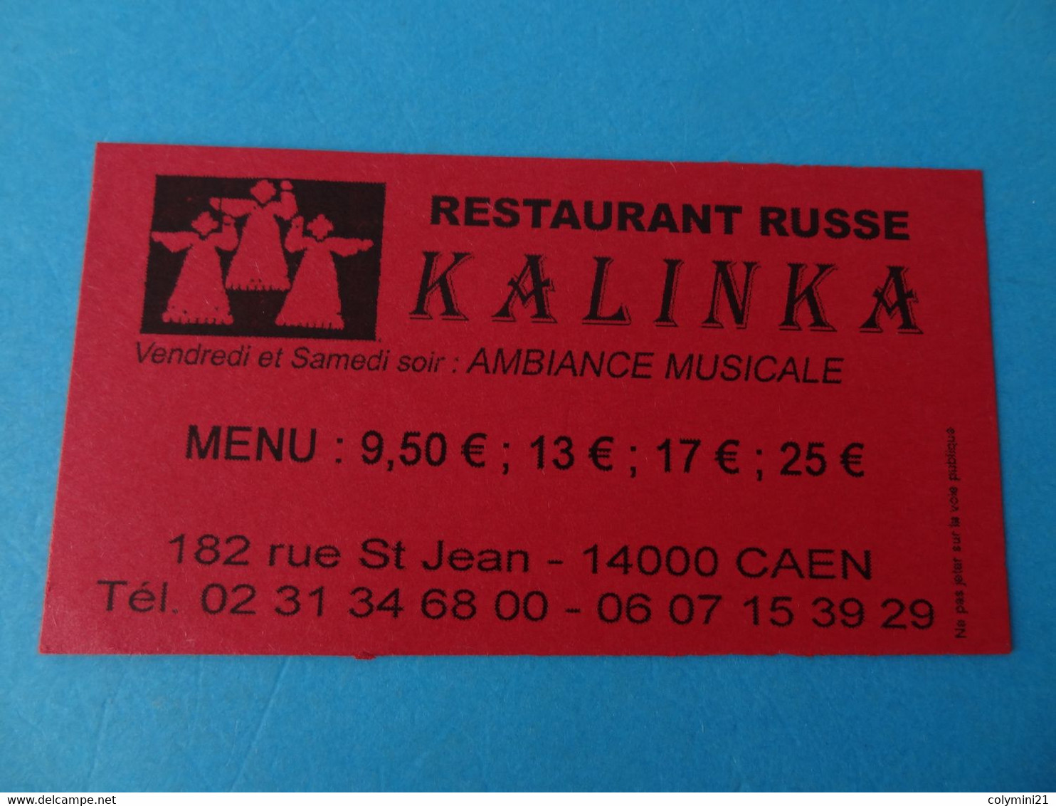 Carte De Visite Restaurant Russe Kalinka 14 Caen - Tarjetas De Visita