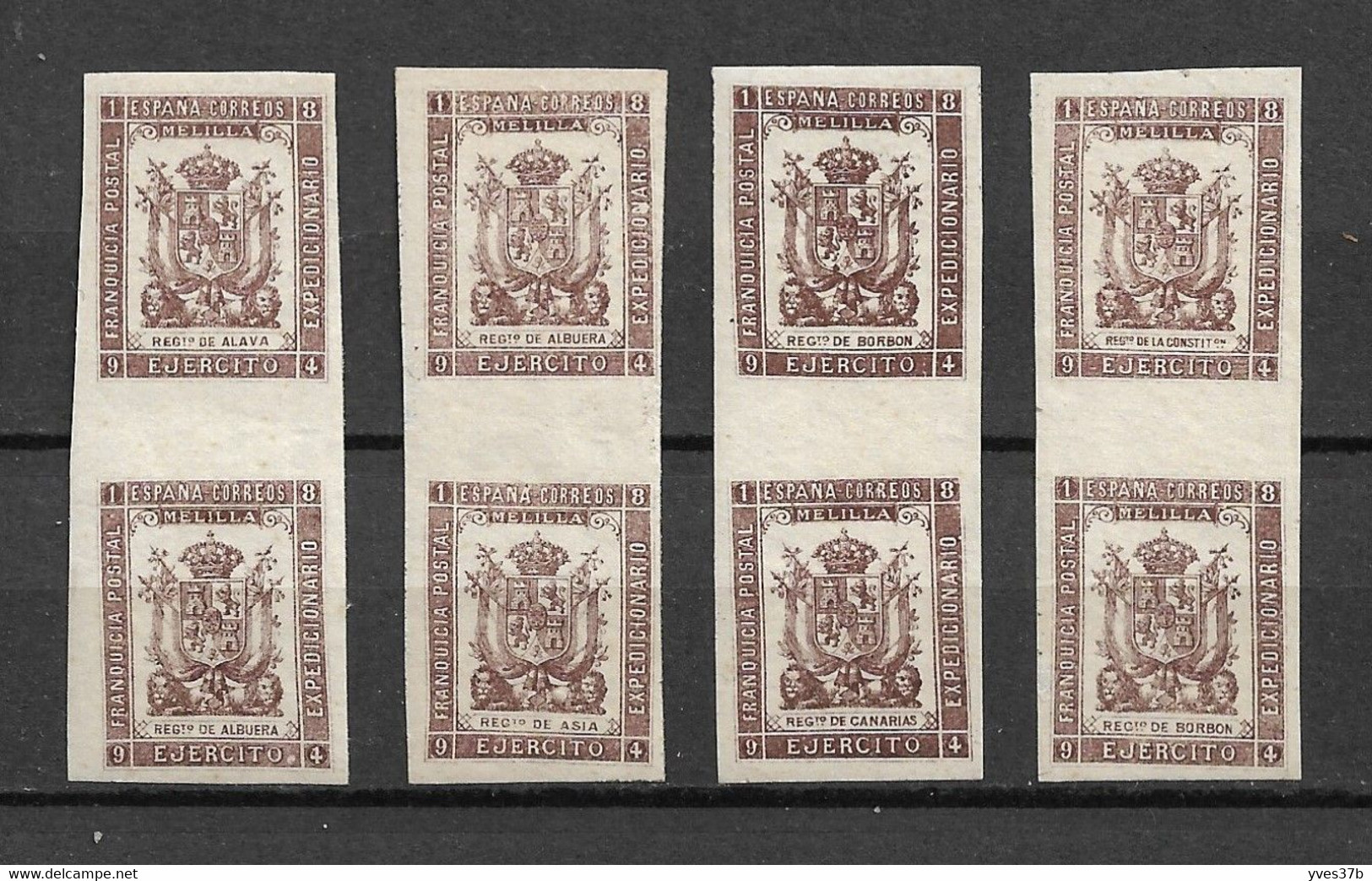 ESPAGNE - MELILLA 1894 - N°47 & 48, 49 & 50, 46 & 47, 51 & 49 - Neuf** - Non Dentelé - Paires Se Tenant -SUP- Certificat - Militärpostmarken