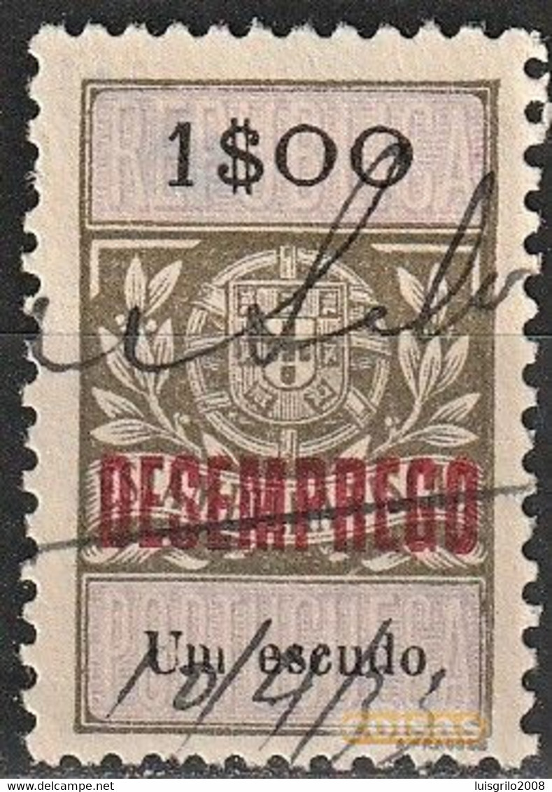 Revenue/ Fiscal, Portugal - 1929, Overprinted DESEMPREGO/ Unemployment -|- 1$00 - Used Stamps
