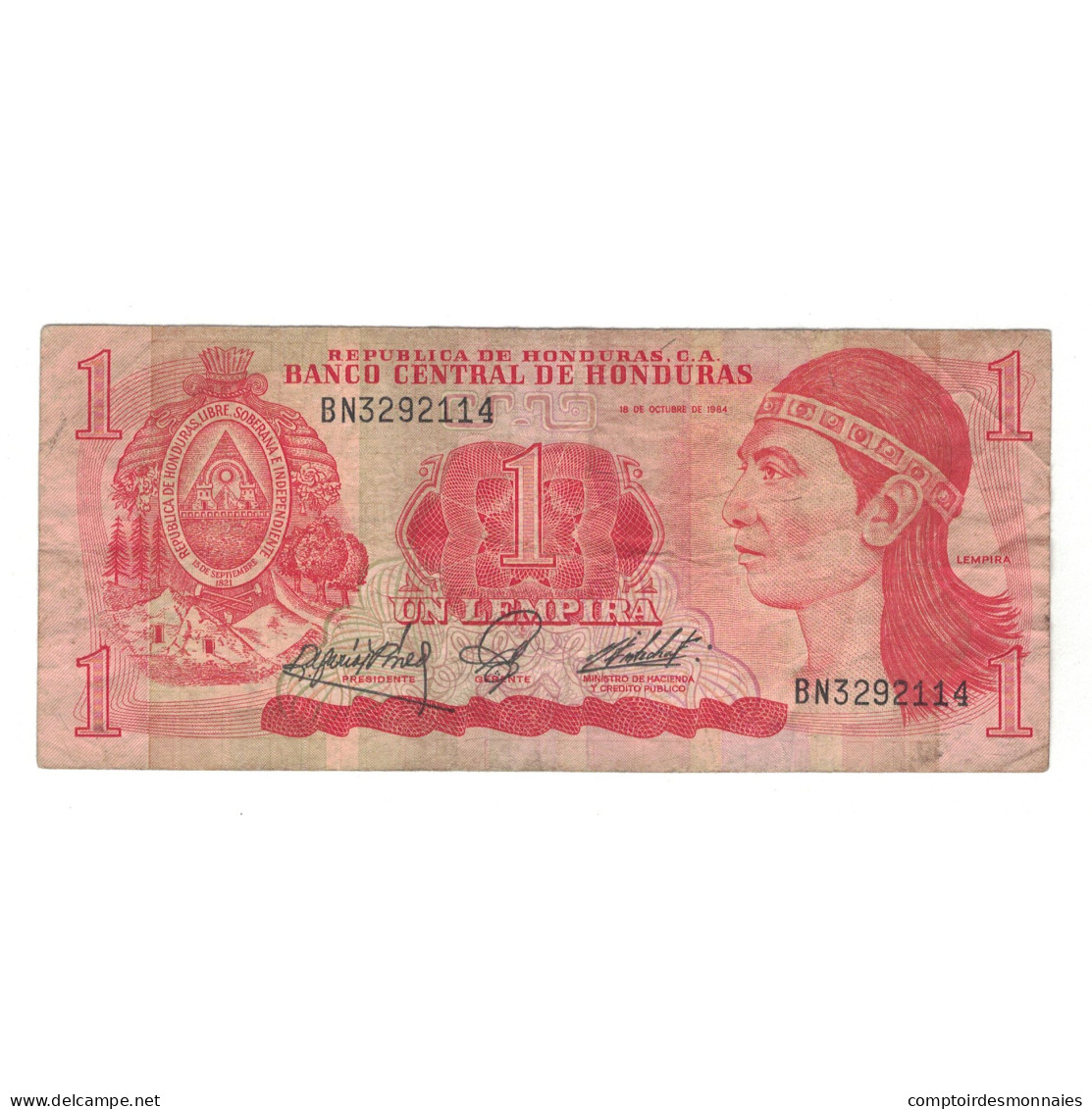 Billet, Honduras, 1 Lempira, 1984, 1984-10-18, KM:68b, B - Honduras