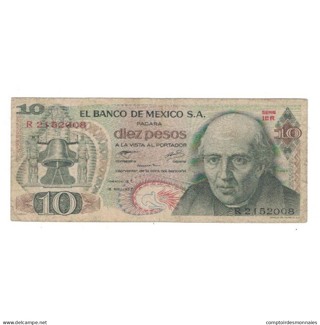 Billet, Mexique, 10 Pesos, 1977, 1977-02-18, KM:63i, TB - Mexico