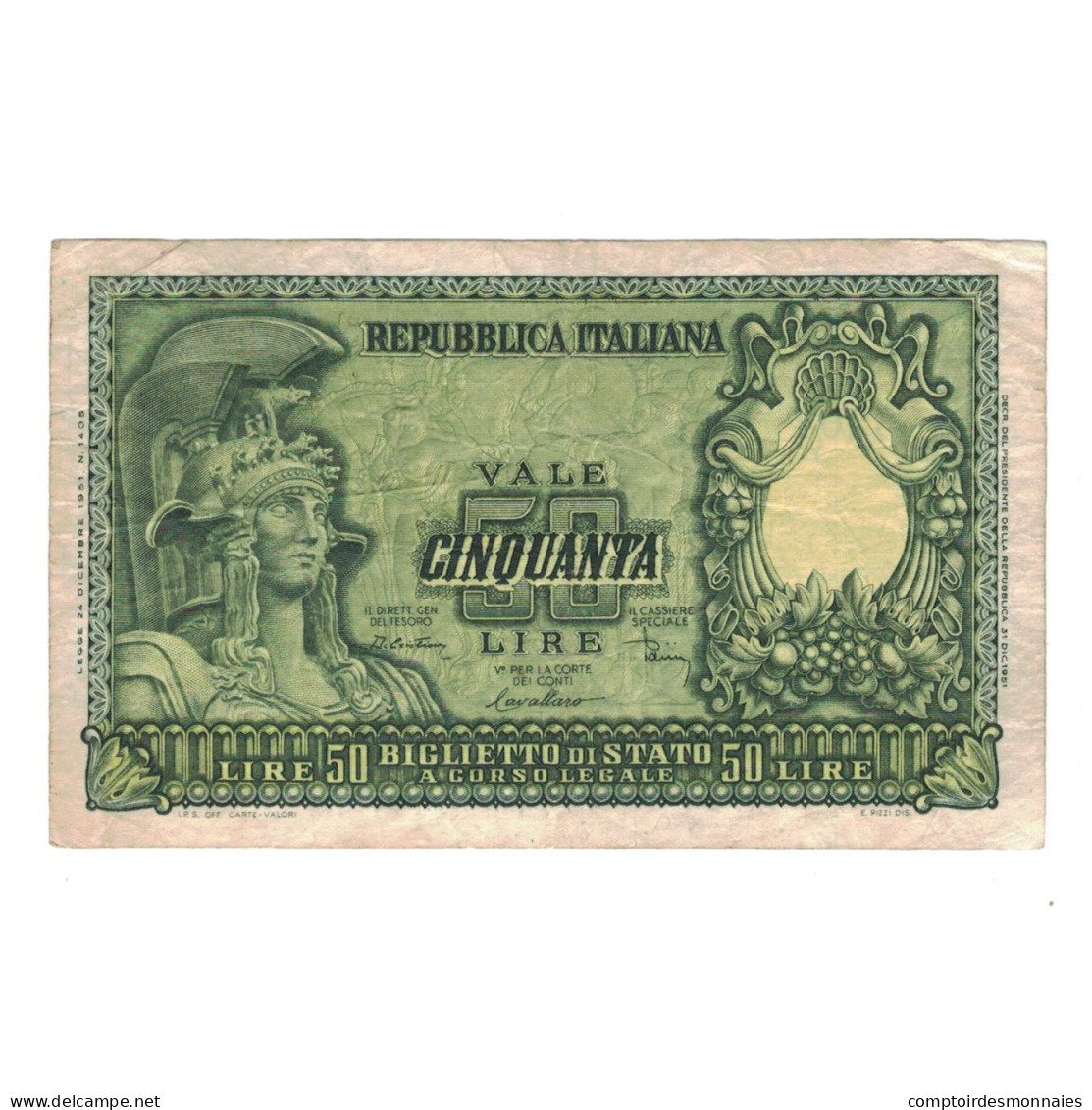 Billet, Italie, 50 Lire, 1951, 1951-12-31, KM:91b, TB+ - 50 Liras