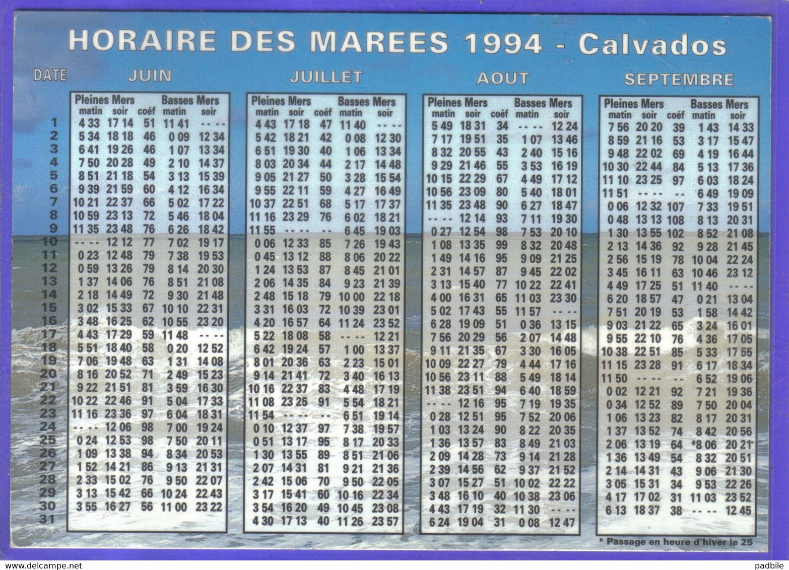 Carte Postale 14. Ouistreham  Le Calendrier Des Marées  1994  Très Beau Plan - Ouistreham
