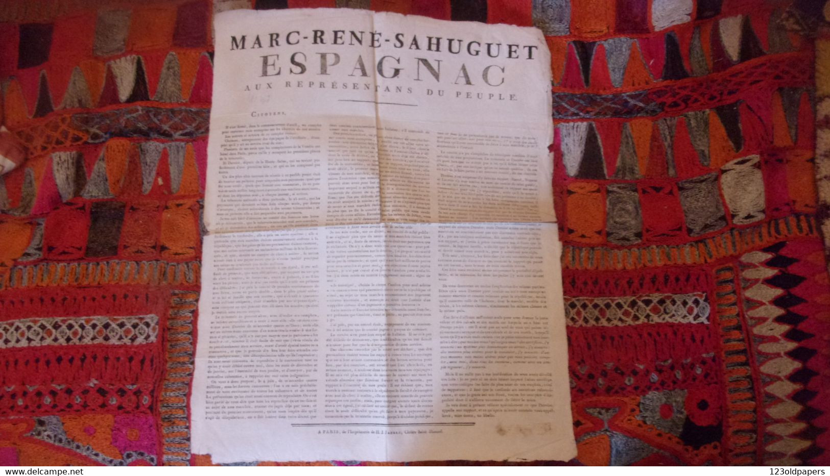 ORIGINALE 1793 Affiche Revolution MARC RENE SAHUGUET ESPAGNAC AUX REPRESENTANS DU PEUPLE BRIVE CORREZE GUILLOTINE - Historical Documents