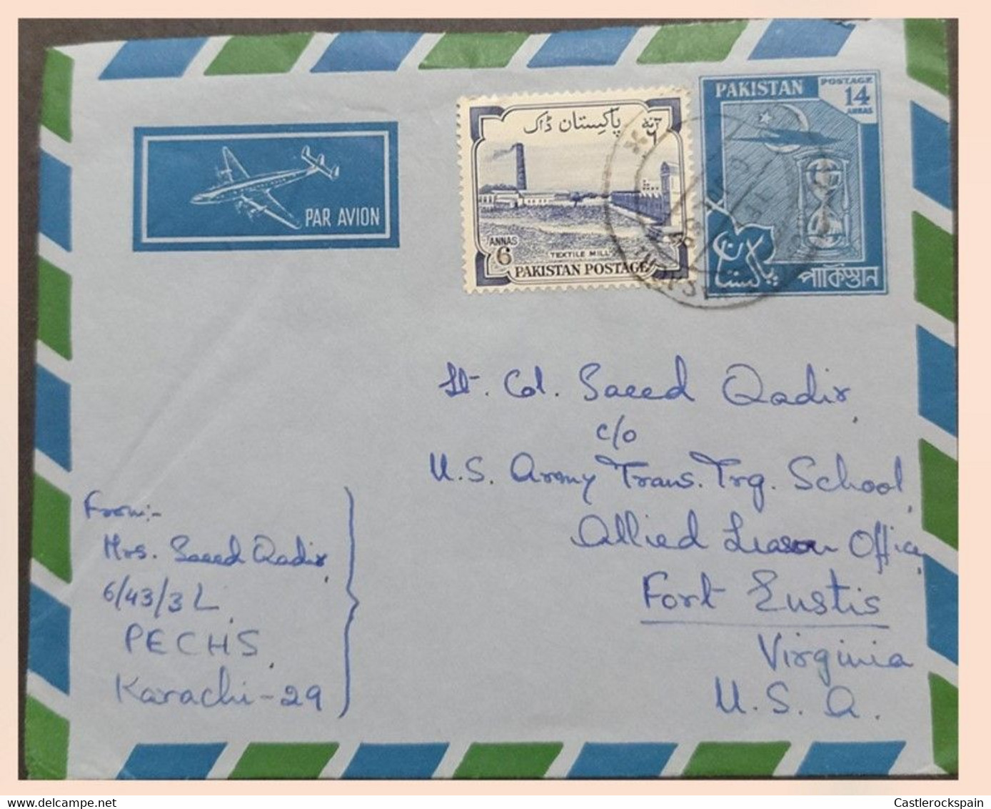 O) PAKISTAN, STAR AND CRESCENT, PLANE AND HOUR GLASS, TEXTILE MILL, AIRMAIL TO USA - Pakistan