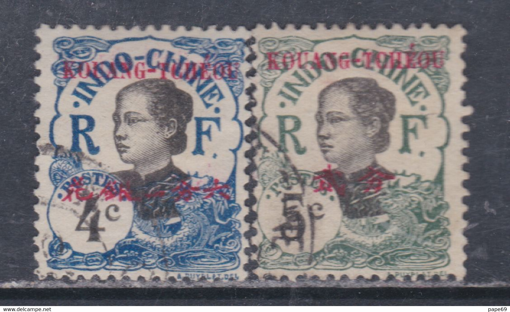 Kouang-Tchéou N° 20 + 21 O Timbres D'Indochine Surchargés : 4 C.  Et  5 C. Les 2 Valeurs Oblitérations Légères Sinon TB - Oblitérés