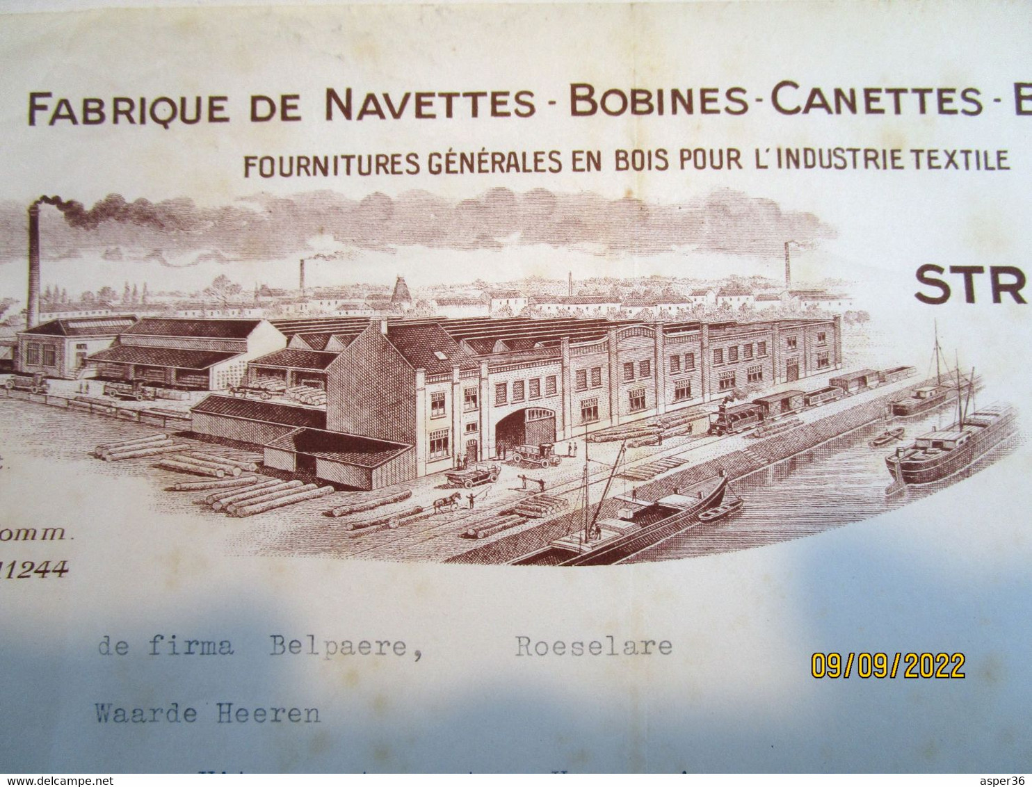 Fabrique De Navettes, Bobines Pour Industrie Textile, Stragier, Rue Du Quai, Roeselare 1941 - 1900 – 1949