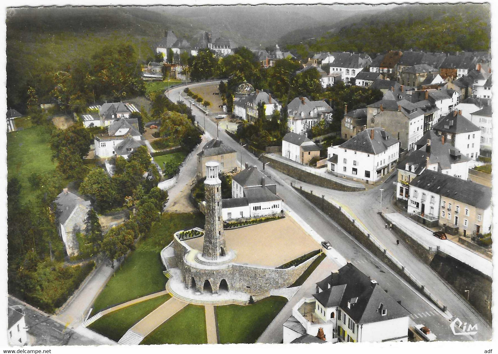 CPSM COLORISEE WILTZ, VUE GENERALE AERIENNE, MONUMENT DE LA GREVE, LUXEMBOURG - Wiltz