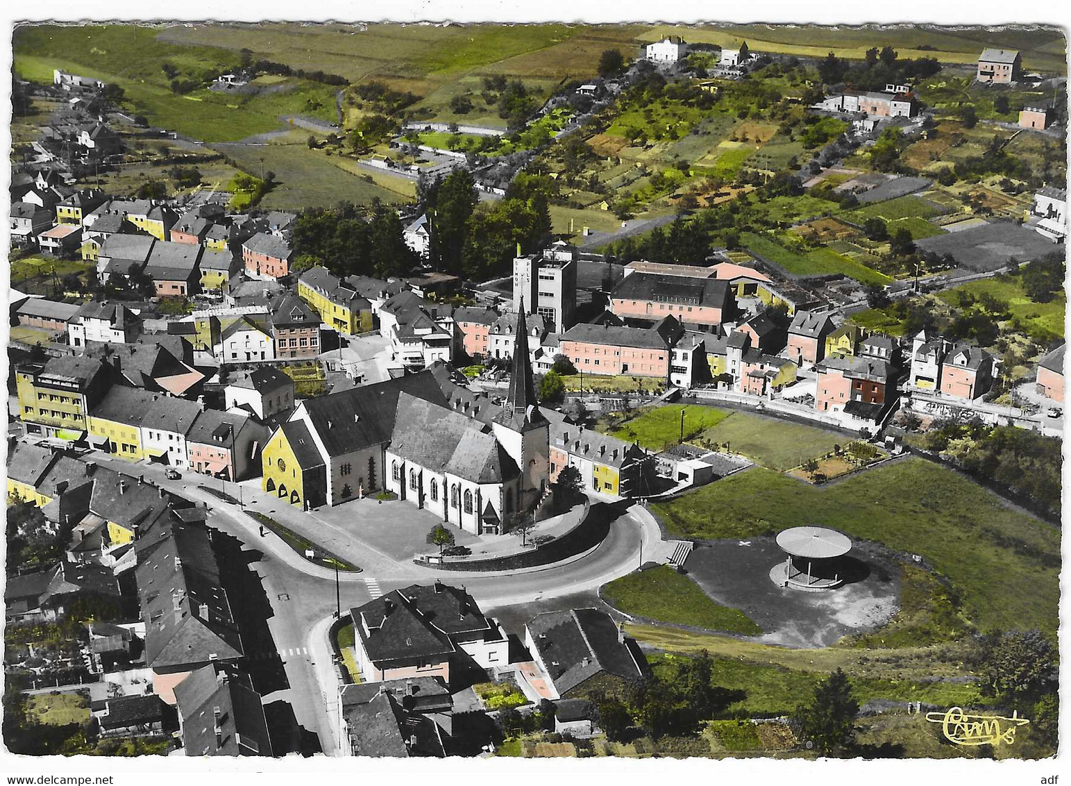 CPSM COLORISEE WILTZ, VUE GENERALE AERIENNE, EGLISE, LUXEMBOURG - Wiltz