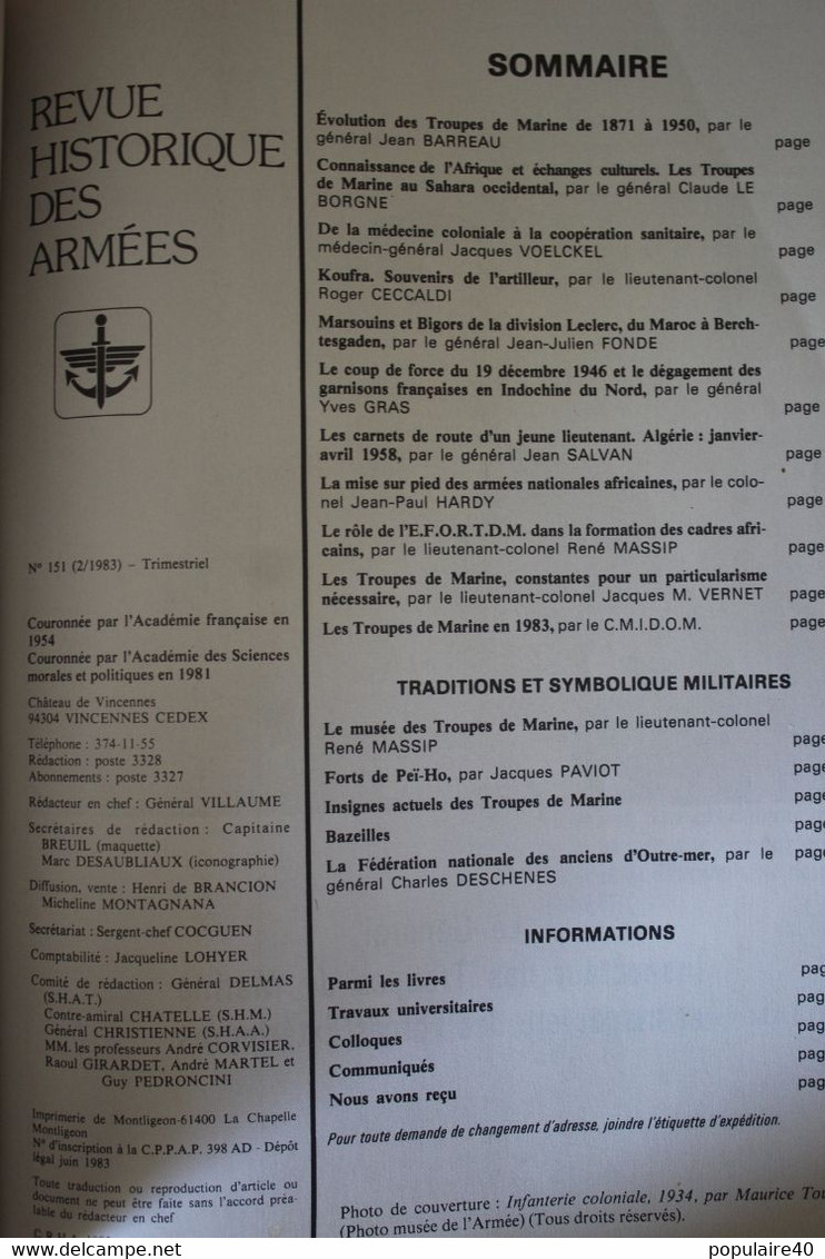 Les Troupes De Marine N° Spécial Reve Historique Des Armées N°2 1983 144 Pages Troupes Coloniales - Français