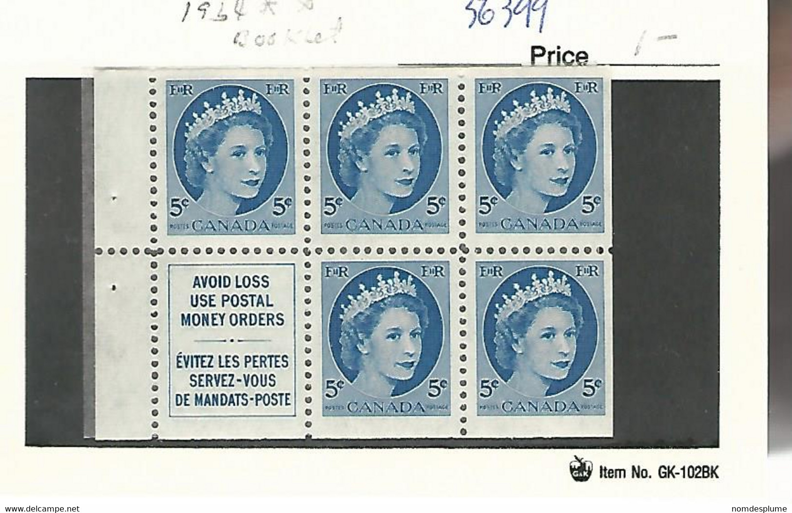 56399 ) Canada Booklet Pane 1954 - Booklets Pages