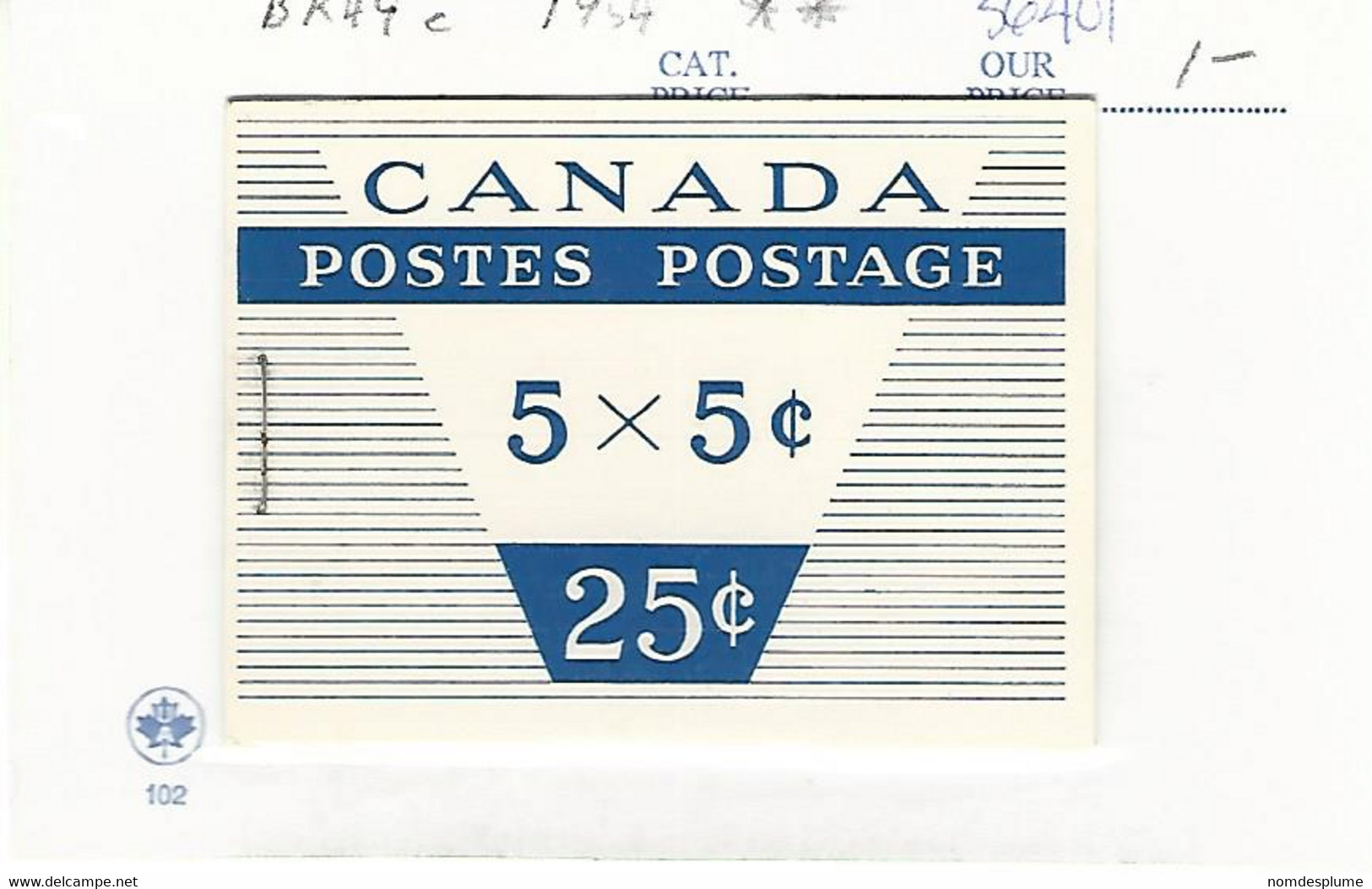 56401 ) Canada Booklet  1954 - Pages De Carnets