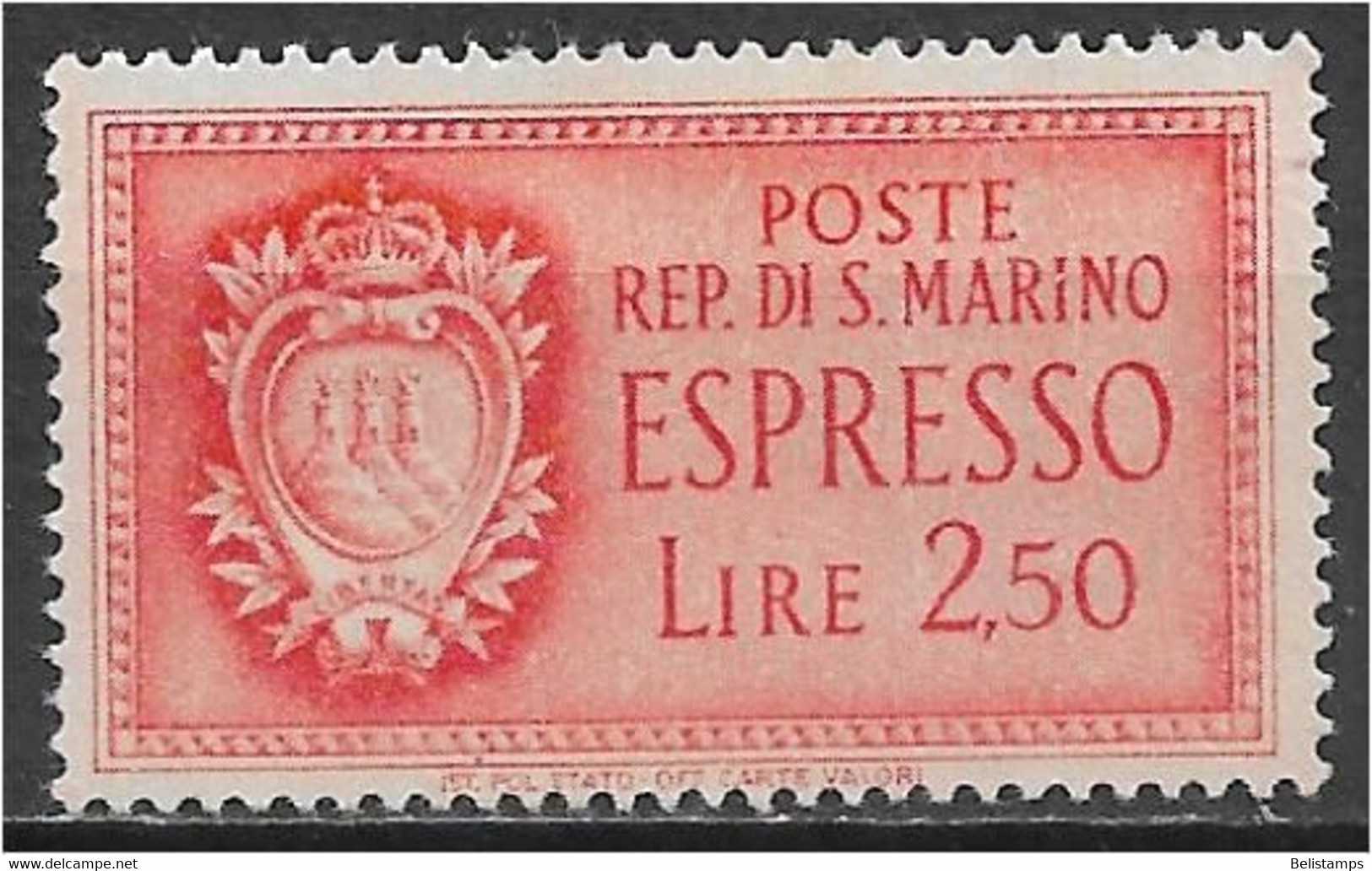 San Marino 1943. Scott #E9 (MH) Arms Of San Marino - Sellos De Urgencia