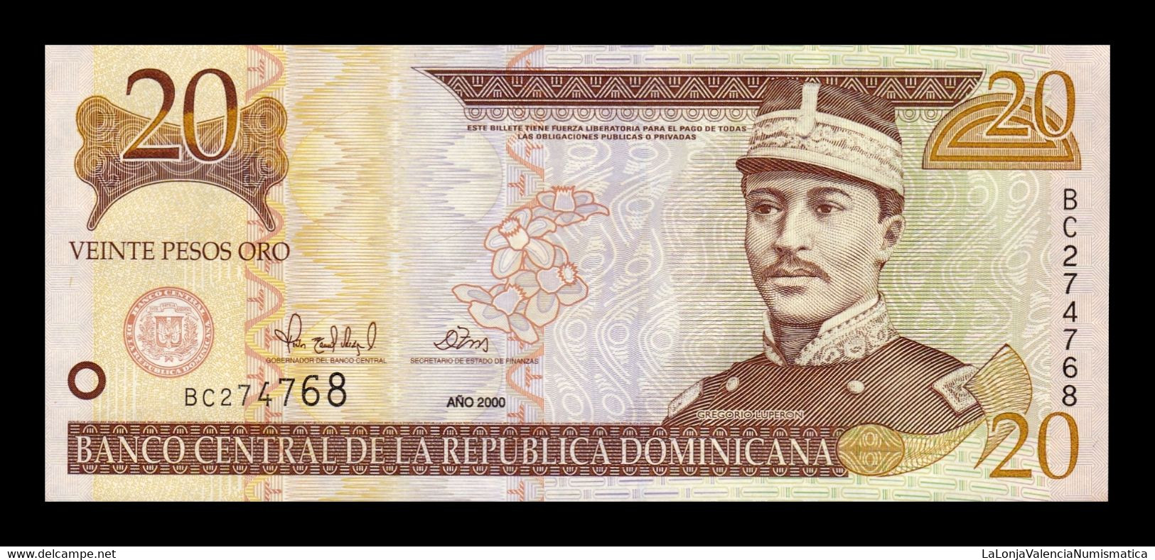 República Dominicana 20 Pesos Oro 2000 Pick 160 SC UNC - Dominicaine