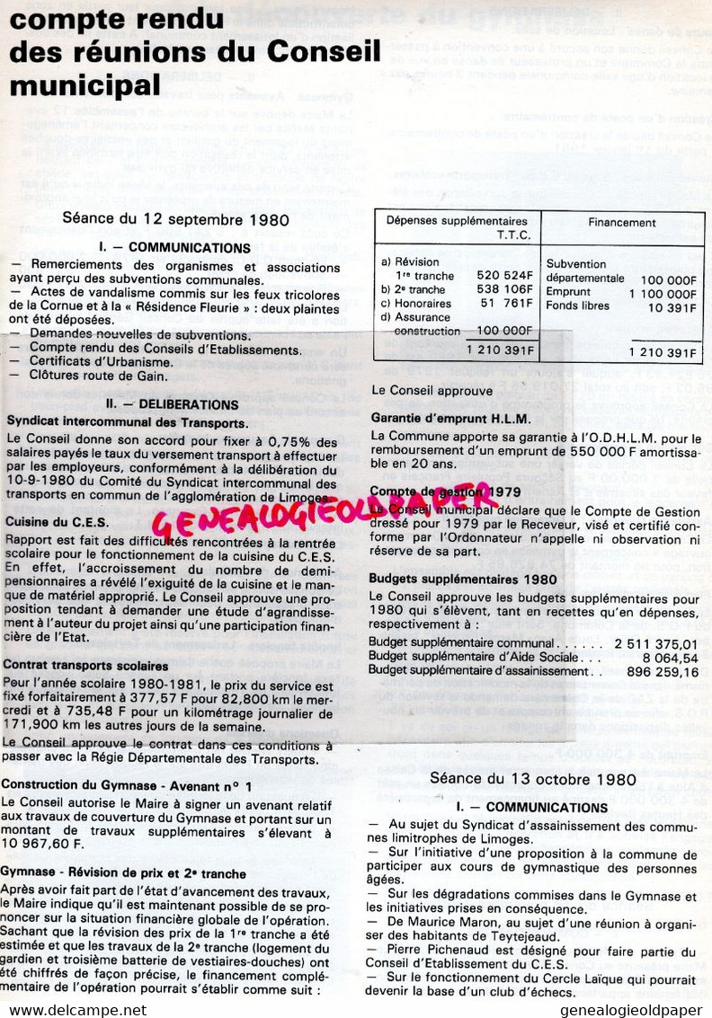 87 - ISLE -BULLETIN MUNICIPAL N° 9- FEVRIER 1981- LAUCOURNET-GYMNASE-AMICALE 3 AGE-BLANCHARD-VOYAGE PARIS-VOLLEY-FNACA-