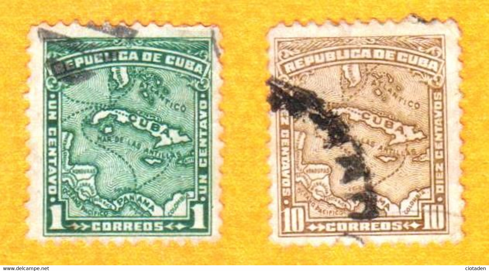 CUBA - 1914 - Carte De L'Ile - 2 Timbres - Oblitérés