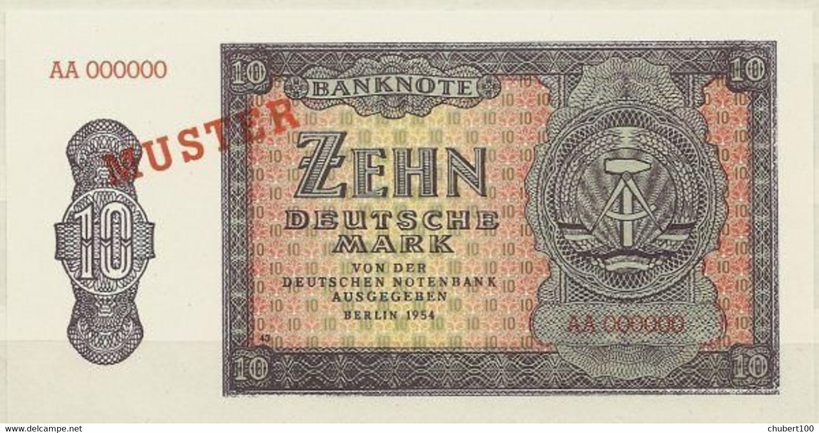EAST GERMANY DEMOCRATIC , P Unl,  10 Mark , 1954  , UNC Neuf , MUSTER SPECIMEN - 10 Deutsche Mark