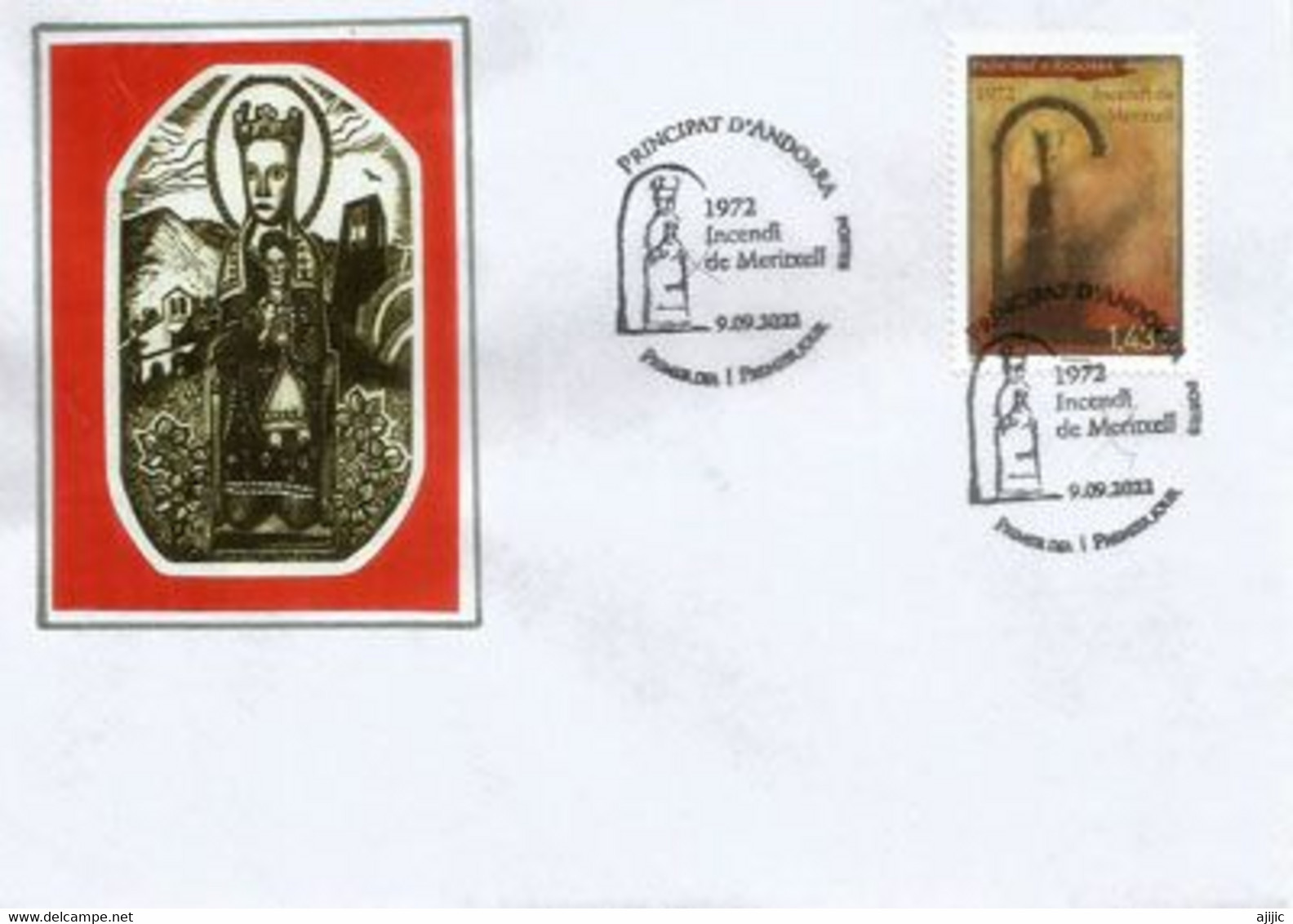 L'incendie Du Sanctuaire Marial De Meritxell. 9 Septembre 1972.  FDC 2022 - Cartas & Documentos
