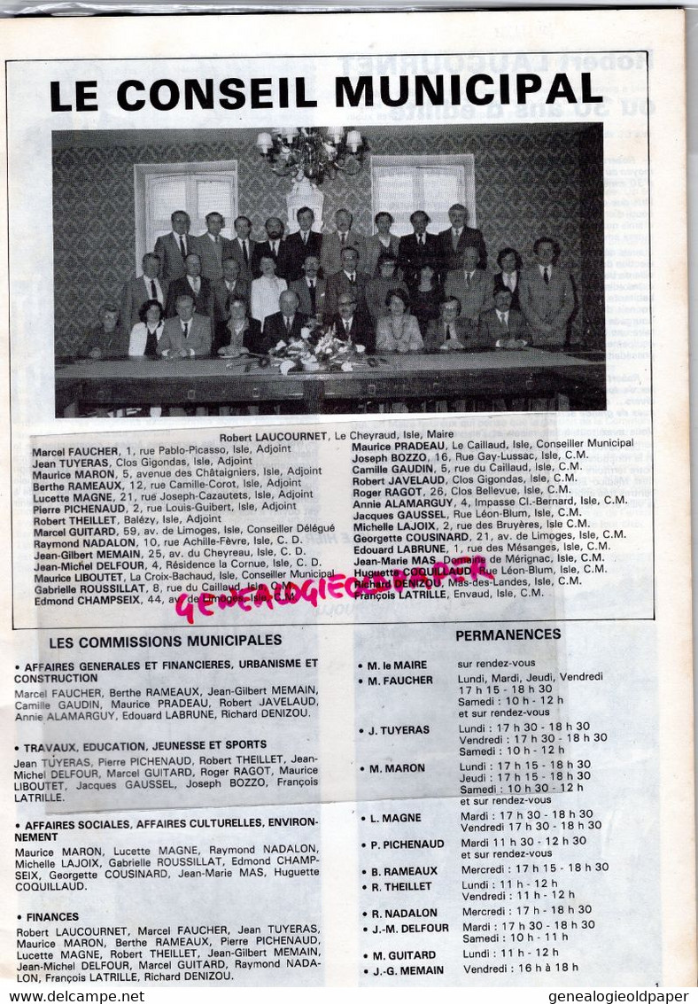 87 -ISLE -BULLETIN MUNICIPAL N° 15- JANVIER 1984-LAUCOURNET-BAYLES-GUNZENHAUSEN-MAS DE L' AURENCE-MUSIQUE-ESPOIRS-TENNIS - Historical Documents