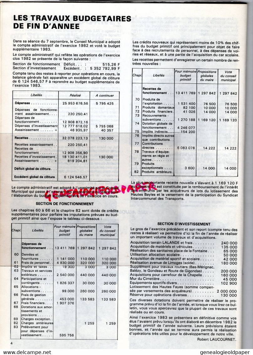 87 -ISLE -BULLETIN MUNICIPAL N° 15- JANVIER 1984-LAUCOURNET-BAYLES-GUNZENHAUSEN-MAS DE L' AURENCE-MUSIQUE-ESPOIRS-TENNIS - Historical Documents