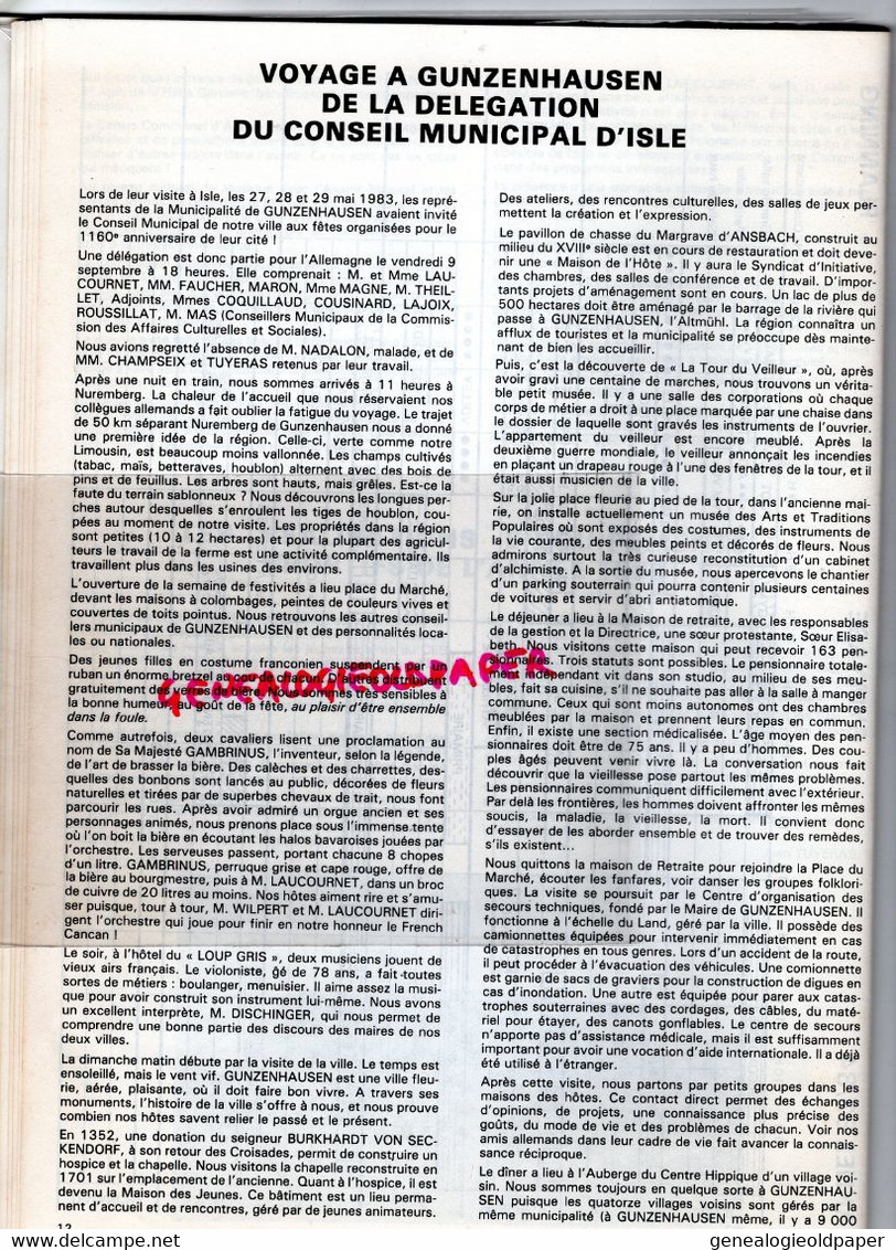 87 -ISLE -BULLETIN MUNICIPAL N° 15- JANVIER 1984-LAUCOURNET-BAYLES-GUNZENHAUSEN-MAS DE L' AURENCE-MUSIQUE-ESPOIRS-TENNIS