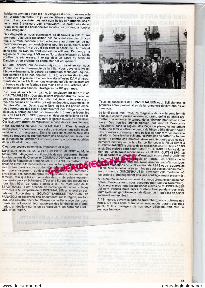 87 -ISLE -BULLETIN MUNICIPAL N° 15- JANVIER 1984-LAUCOURNET-BAYLES-GUNZENHAUSEN-MAS DE L' AURENCE-MUSIQUE-ESPOIRS-TENNIS