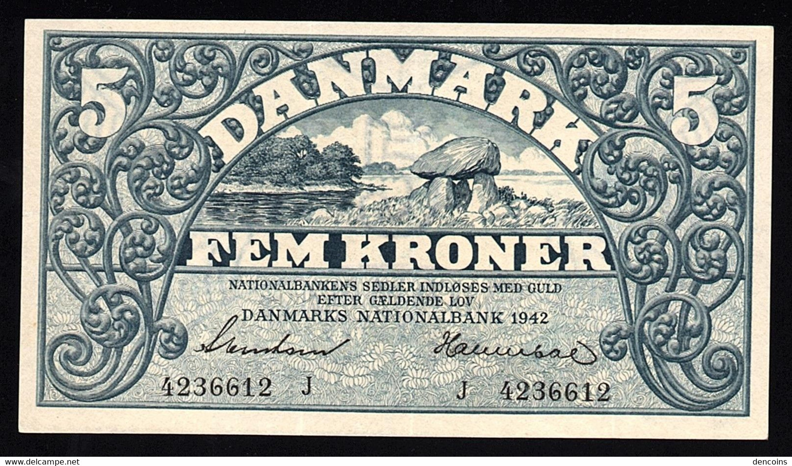 DENMARK P-30h  5 Kroner  1942  -J-  AUNC  NEUF- !!!!!!!!!! - Dänemark