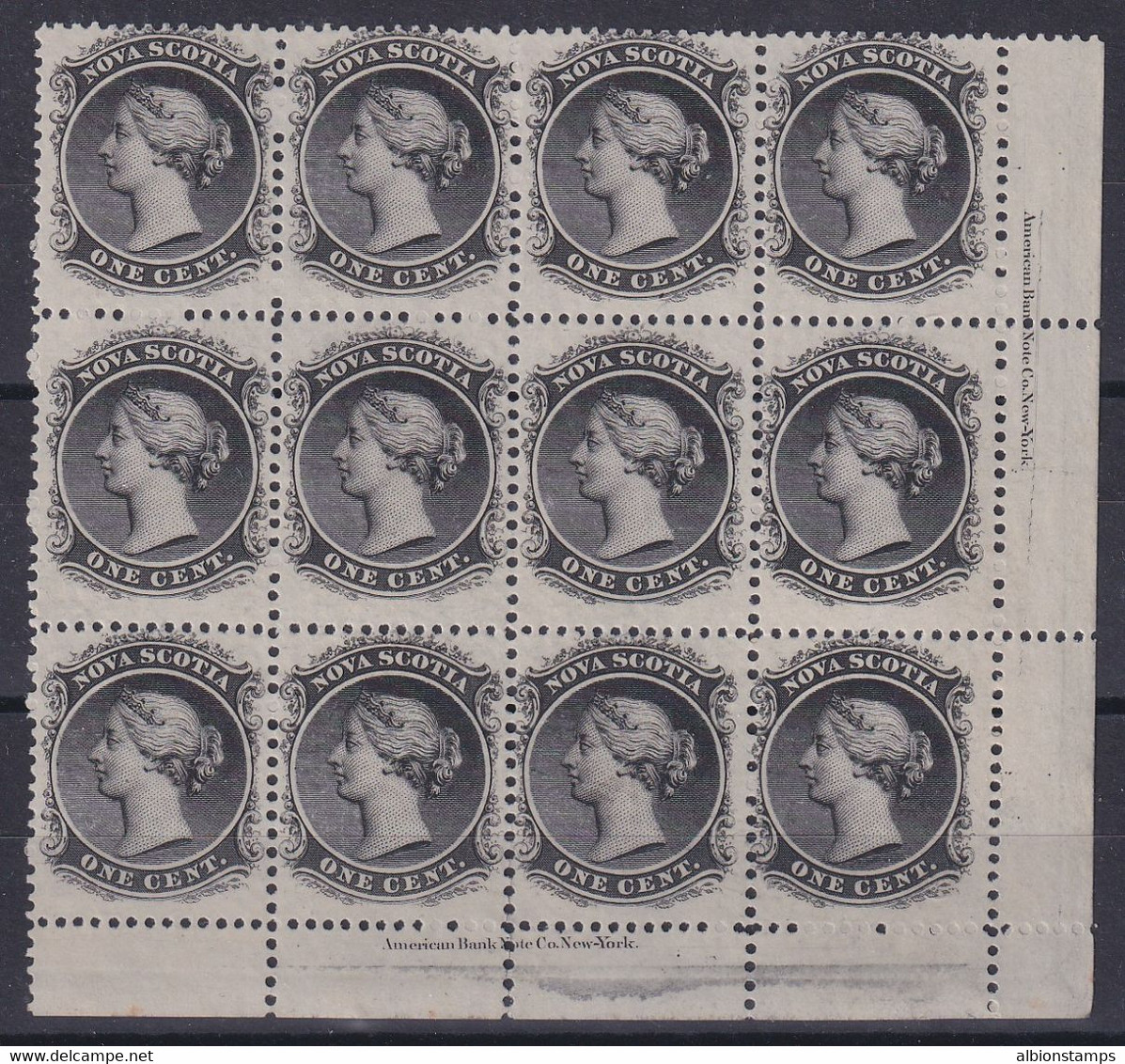Nova Scotia, Scott 8a (SG 18), Imprint Block Of 12, Mostly MNH (few Split Perfs) - Unused Stamps