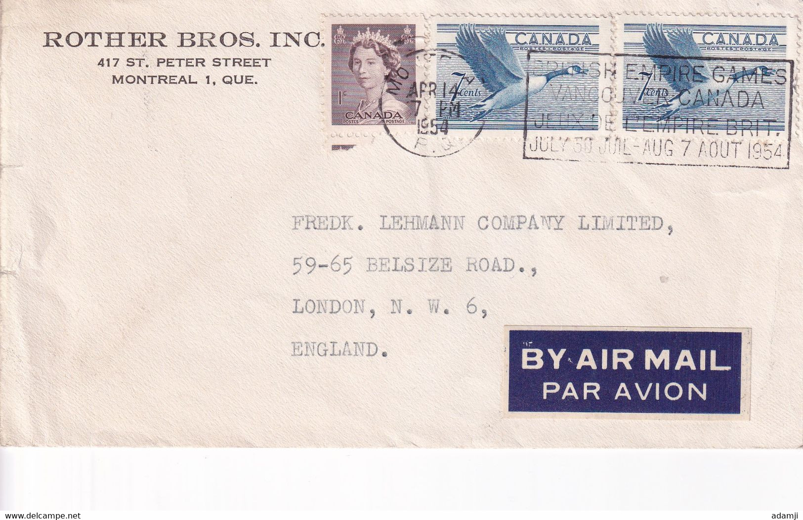 CANADA 1954 QE II. COVER TO ENGLAND. - Covers & Documents